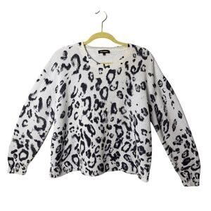 525 America Sweater 100% Cotton Blue Black Cheetah Print Size L Boxy Fit